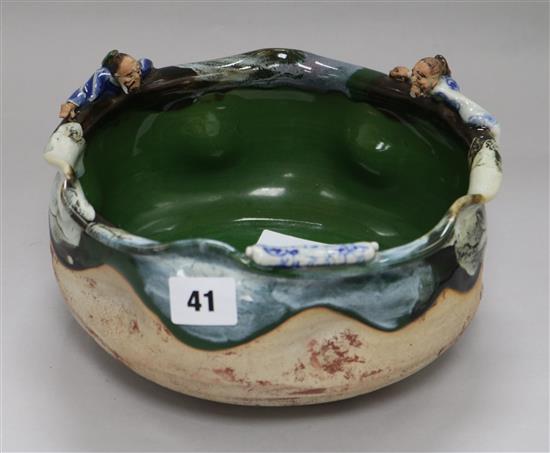 A Japanese Sumida pottery bowl 23cm diam